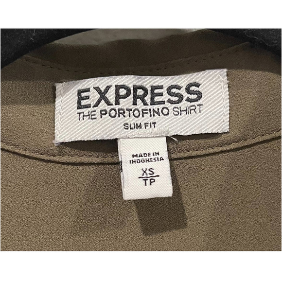 EXPRESS The Portofino Shirt Slim Fit Khaki Black Blouse - Picture 2 of 5